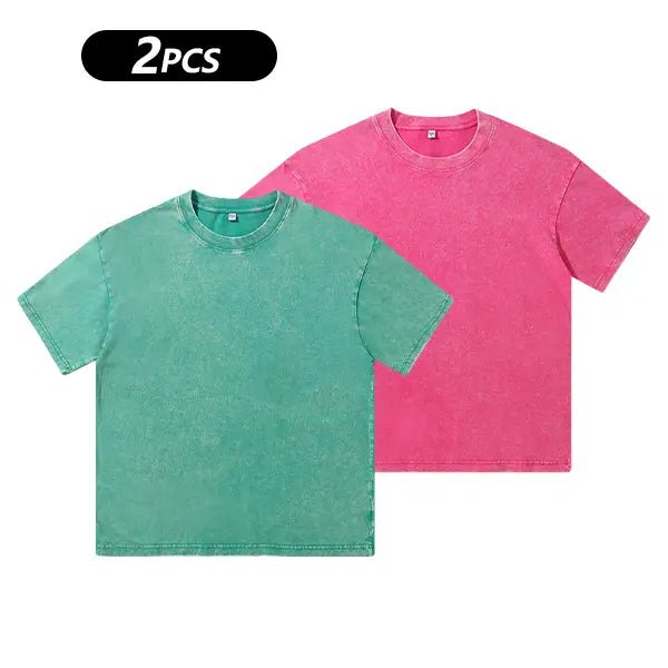 Men's pure cotton T-shirt washed retro loose solid color short sleeved top fabric skin friendly, breathable and comfortable daily casual versatile street T-shirt