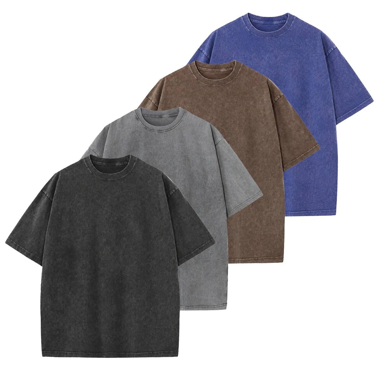 Men's 4-Pack Oversized 240g Pure Cotton Short-Sleeve T-Shirts - Unisex Baggy Plain Foldable Clothes, Acid Wash Loose-Fit Retro Streetwear, Soft Breathable Heavyweight Tops for Everyday Wear, Gym, Shortsleeve, All Seasons