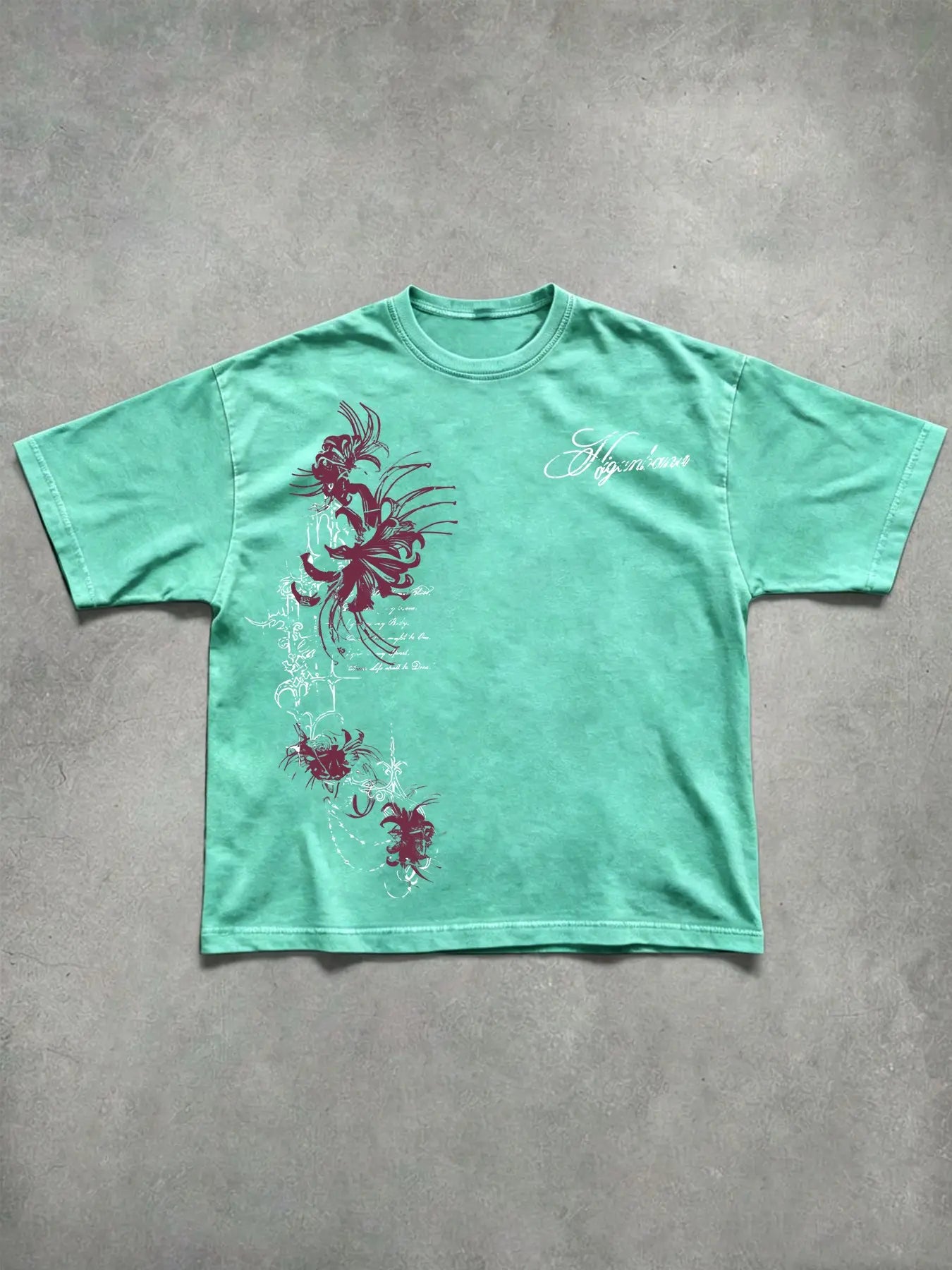 Unisex 100% Cotton Washed Vintage Spider Lily Print Oversized T-Shirt, Y2K Dark Gothic High-Street American Retro Streetwear Top, Casual