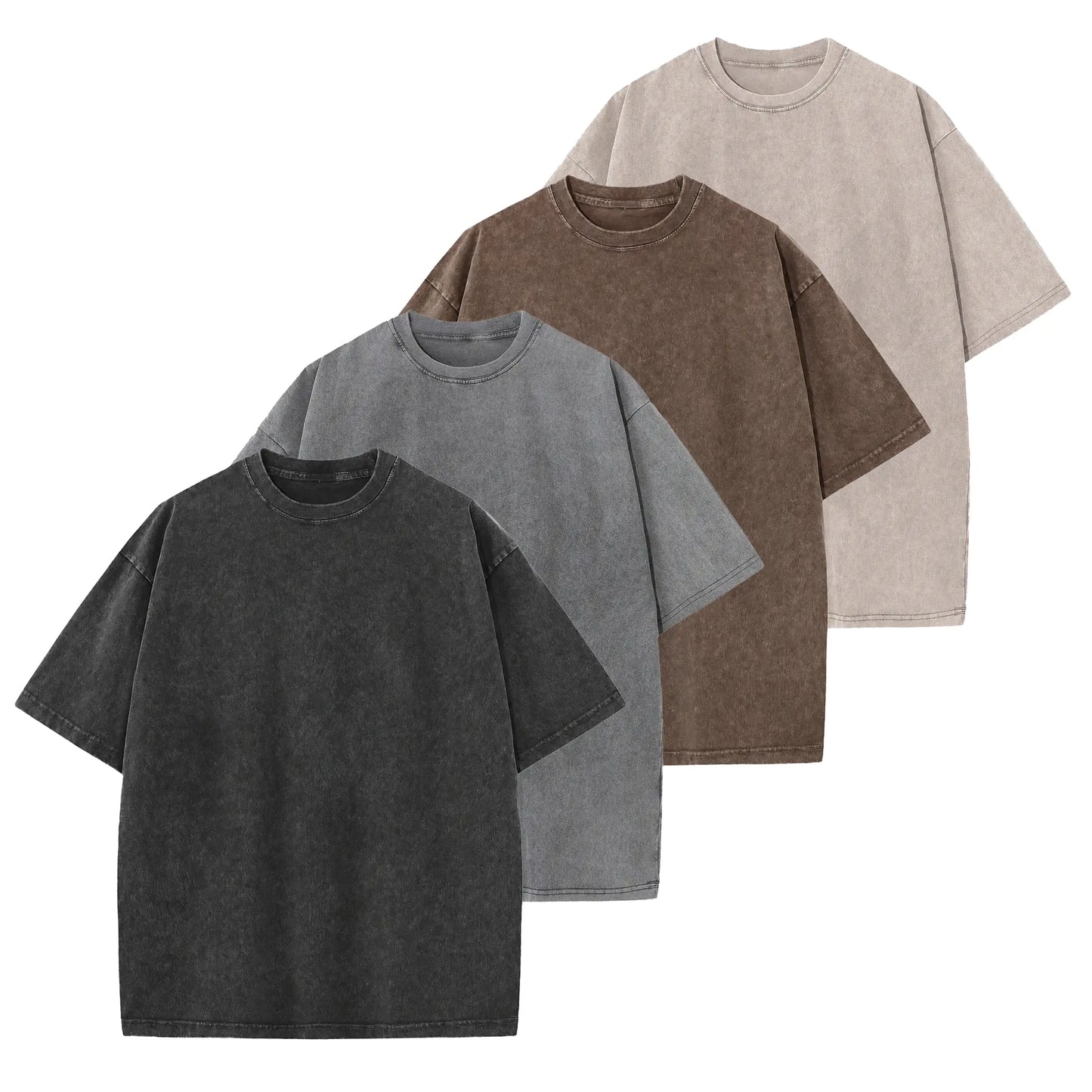 Men's 4-Pack Oversized 240g Pure Cotton Short-Sleeve T-Shirts - Unisex Baggy Plain Foldable Clothes, Acid Wash Loose-Fit Retro Streetwear, Soft Breathable Heavyweight Tops for Everyday Wear, Gym, Shortsleeve, All Seasons